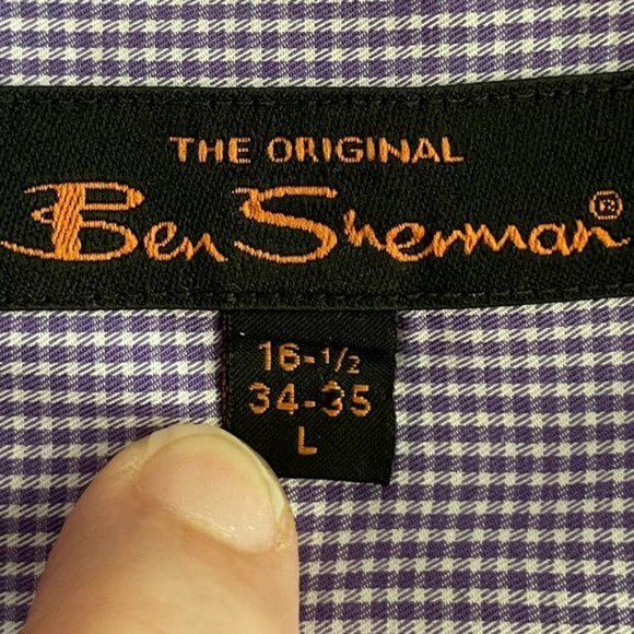 Ben Sherman LS Button Down Oxford Collar Check Print Shirt Purple White Sz 165 - Picture 12 of 15